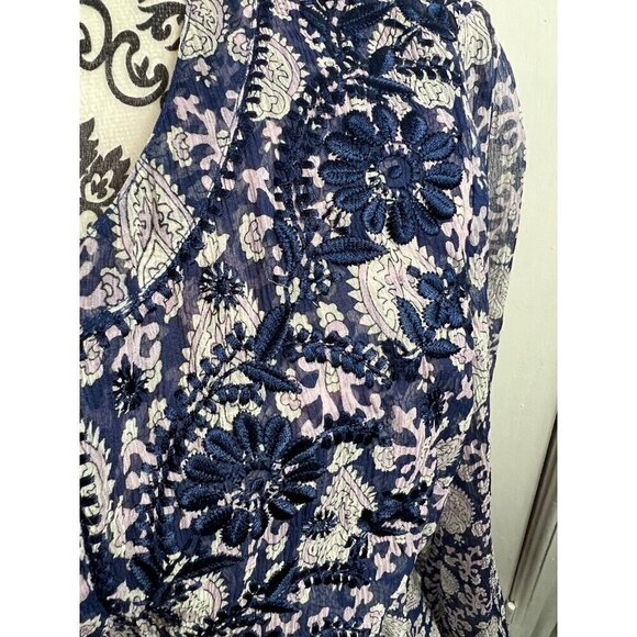 Calypso St Barth silk floral embroidered sheer paisley patterned v-neck tunic - Picture 4 of 8